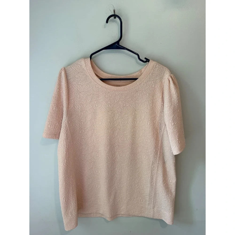 Ann Taylor LOFT Womens XL Peach Textured Jacquard Puff Sleeve Blouse Top